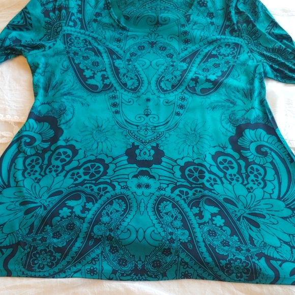 Blue Mood Petite Med Women's Stretch Green Paisley Top - Picture 10 of 12